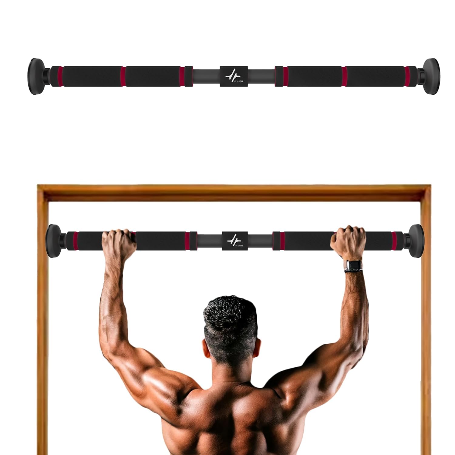 PulseBar Pull Up Bars For Home Workout Max Load 100Kg Chin Up Bar Gym Accessories Door Way Adjustable Hanging Rod Anti-skid Grip, Strength Training Exercise Bar Pullup Bar