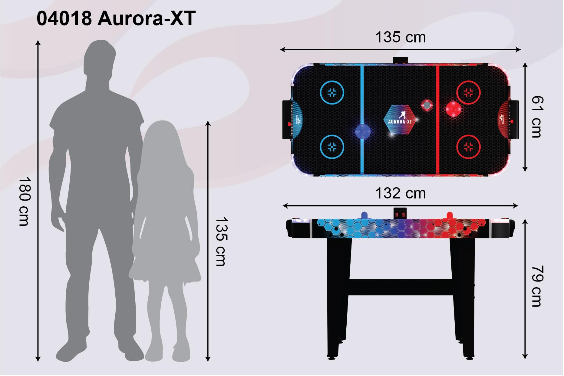 Carromco Aurora-XT Grande Table de Jeu pour Enfants/Adultes avec air 131 x 62 x 79 cm, pour 2 Joueurs à partir de 7 Ans, avec poussoirs et palets de Hockey sur air à LED
