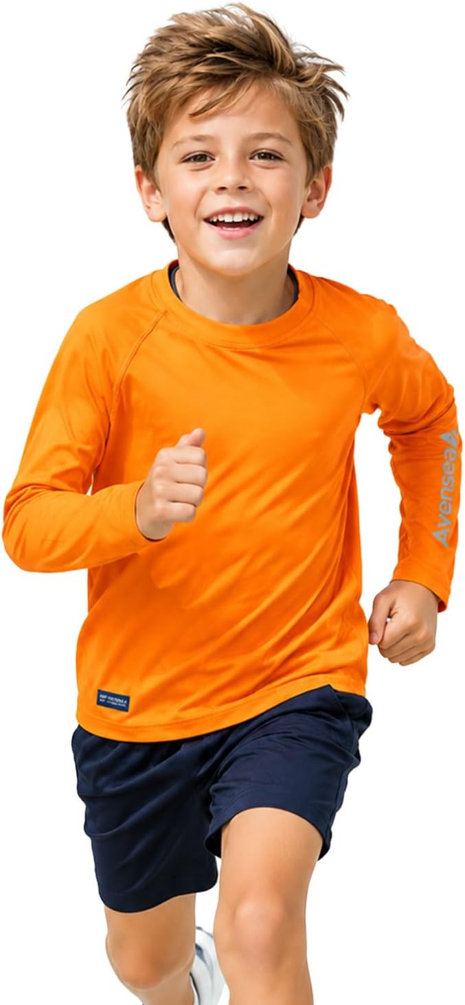 Boys UPF 50+ Rash Guard, Long Sleeve Cooling Swim Shirt for Kids