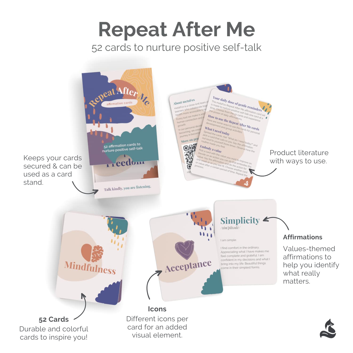 metaFox Affirmations Cards 'Repeat After Me 52 Affirmation Cards with Values-Themed Daily Affirmations for Inspiration and Mindfulness - Image 3