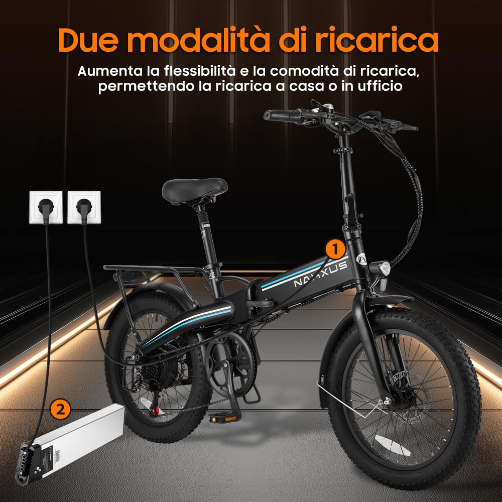 Bicicletta elettrica 20F063 da 20 pollici, batteria da 48 V 11,6 Ah estraibile, motore da 250 W, display LCD, 7 marce, portata 55-80 km, 25 km/h, IPX5 impermeabile per adulti