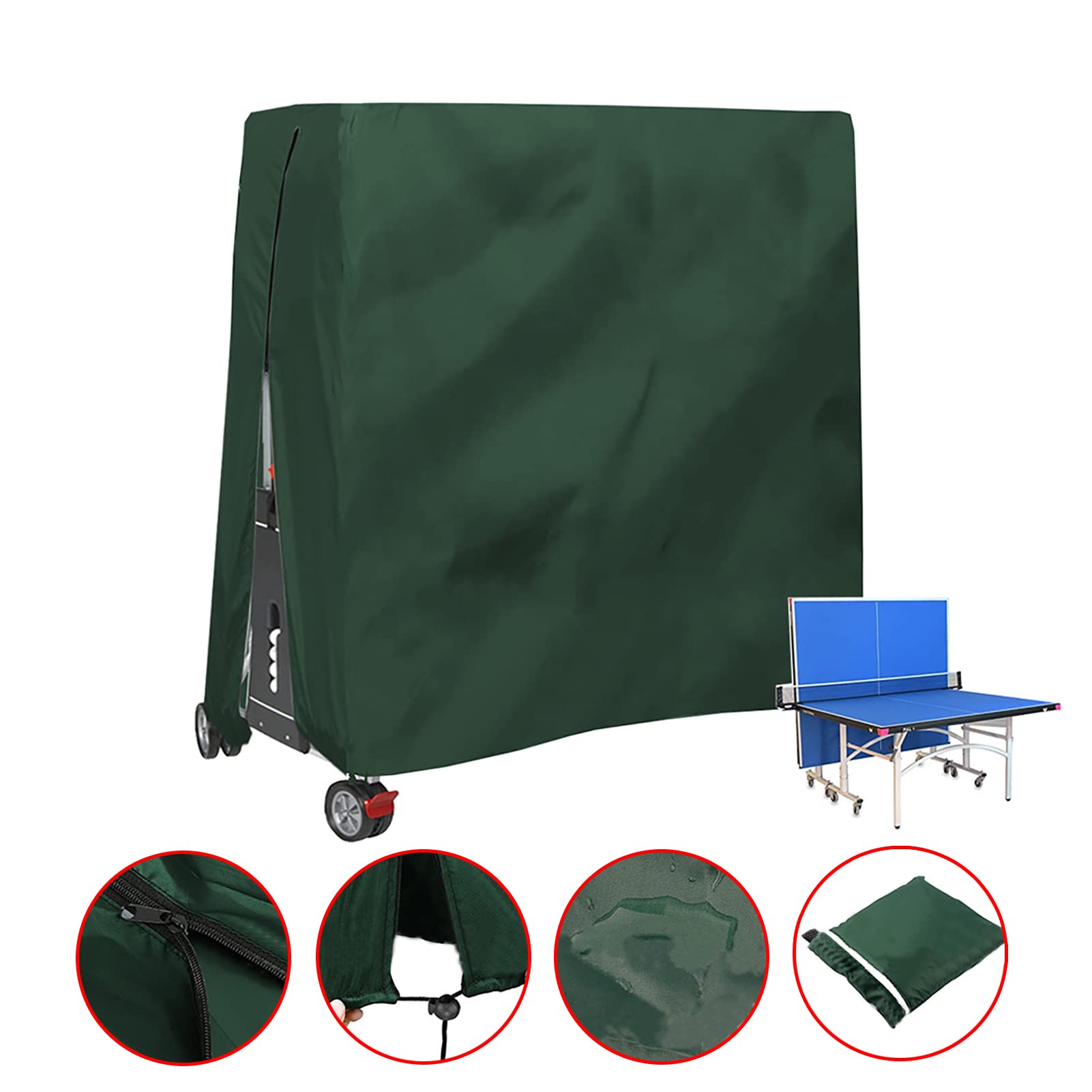Copertura per tavolo da ping pong, con cerniera e coulisse, in tessuto Oxford 420D, impermeabile, per interni ed esterni (185 x 165 x 70 cm) (verde)