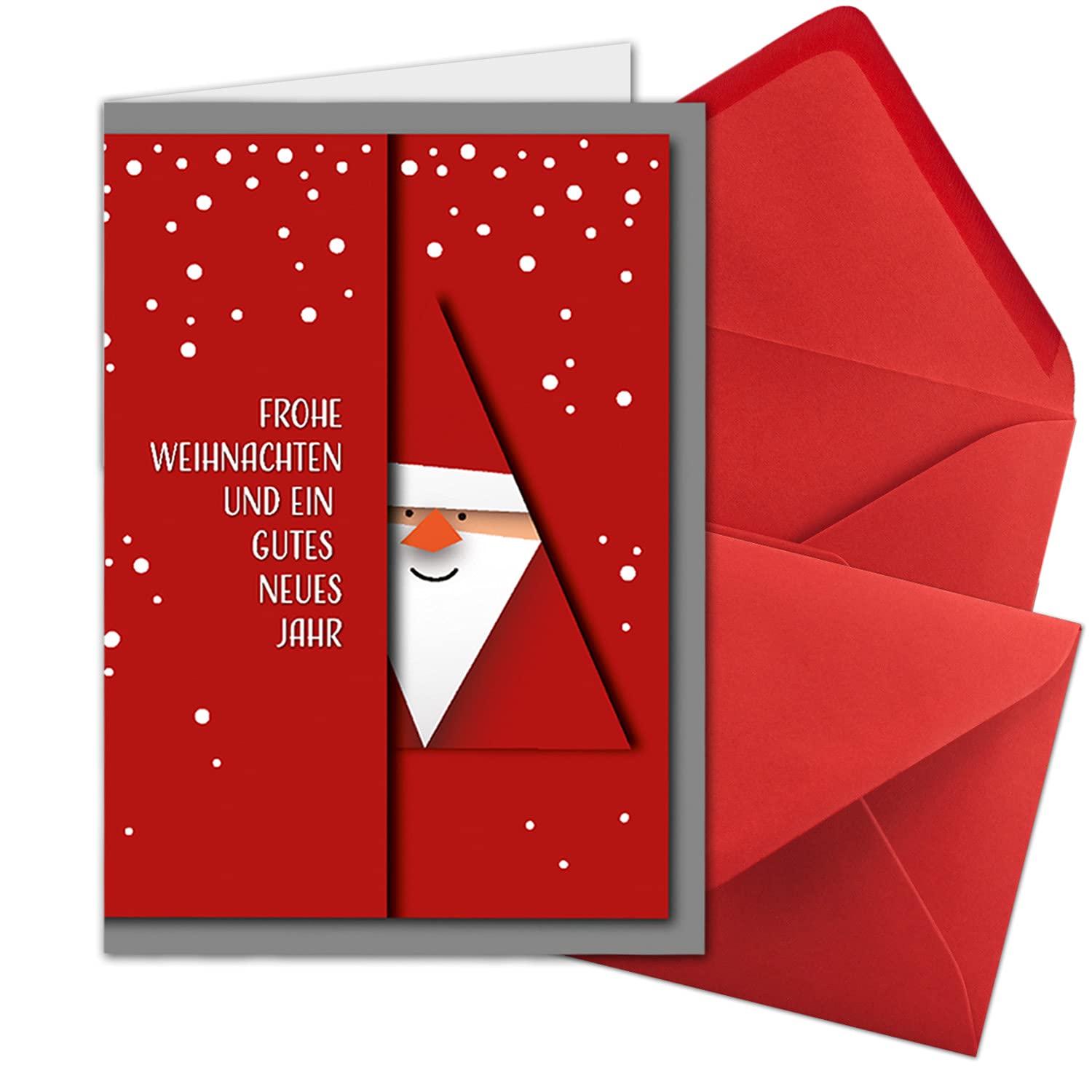 NEUSER PAPIER Juego De 10 Tarjetas De Navidad DIN A6 Con Diseño De Papá Noel Rojo