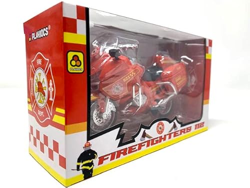 PLAYJOCS GT-8099 Feuerwehrmotorrad aus Kunststoff mit Metallteilen, ideales Spielzeug für Kinder und Sammler.