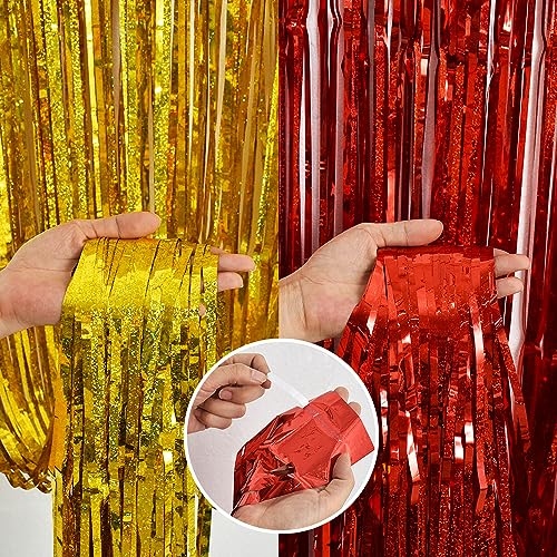 Image of BEISHIDA 4 Pcs Red and Gold Party Streamers Fringe Foil Curtain Backdrop Tinsel Background Party Decoration for Chinese New Years Graduation Birthday Wedding Anniversary Christmas Party Decoration