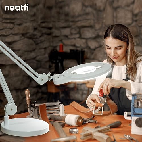 Miniatura 5 de Neatfi Lámpara de aumento LED bifocal XL, lente acrílica de 7 pulgadas, aumento 5D20D, manos libres, regulable, LED 84 SMD, brazo ajustable para