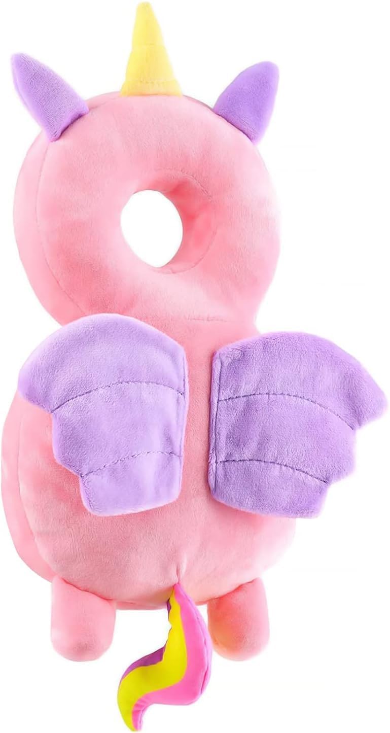 Kopfschutzkissen für Babys, verstellbares und atmungsaktives Rucksackkissen für Kleinkinder, geeignet für Kinder, die Krabbeln und Laufen lernen, mit Knieschützern (Plüsch-Einhorn)
