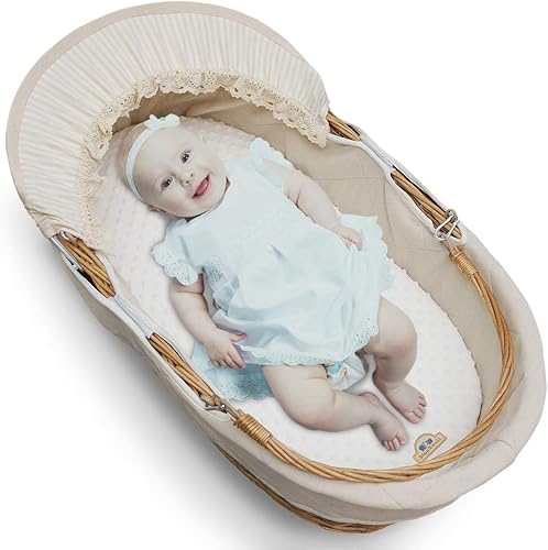 Miniatura 5 de BlueSnail Sábana bajera ajustable de moisés Minky suave y elástica, sábanas para moiséscolchón, 2 unidades (moisés, blanco y gris)