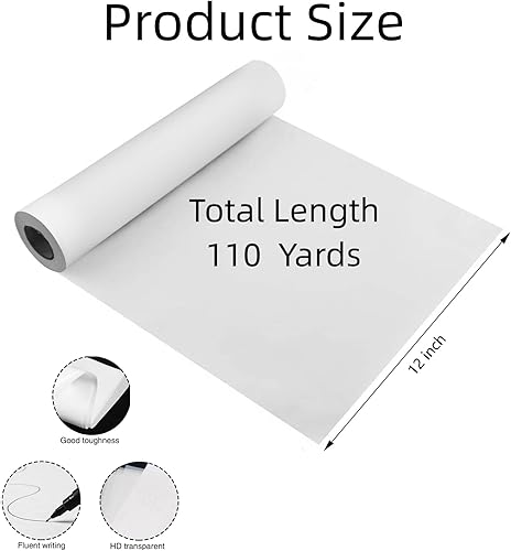 Miniatura 2 de Rollo de papel de calco, 2 unidades de 12 pulgadas x 55 yardas (110 yardas), papel de calco blanco, papel de calco translúcido transparente para