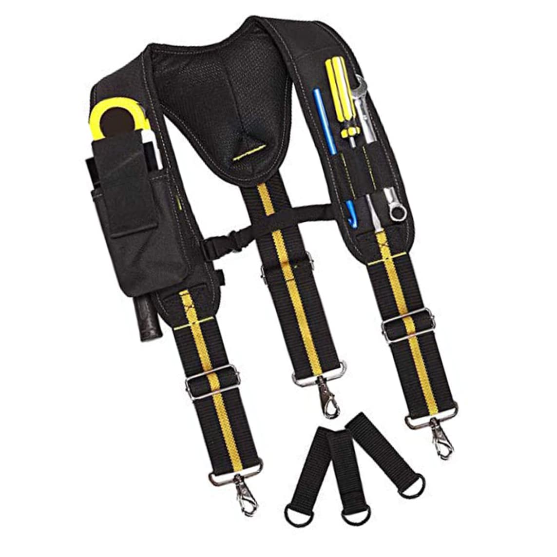 Terreteros de cinturón de herramientas, tirantes acolchados de 3 puntos, tirantes de cinturón de servicio pesado en forma de Y, tirantes de trabajo de soporte lumbar ajustable con bolsillo para carpi