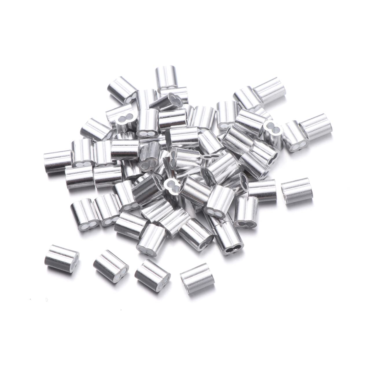 MUCKLILY 100pcs Wire Rope Crimping Loop Wire Rope Aluminum Wire Cable Wire Rope Cable Crimping Sleeves Crimp Sleeves for Cable Wire Rope Sleeves Steel Wire Loop Silver