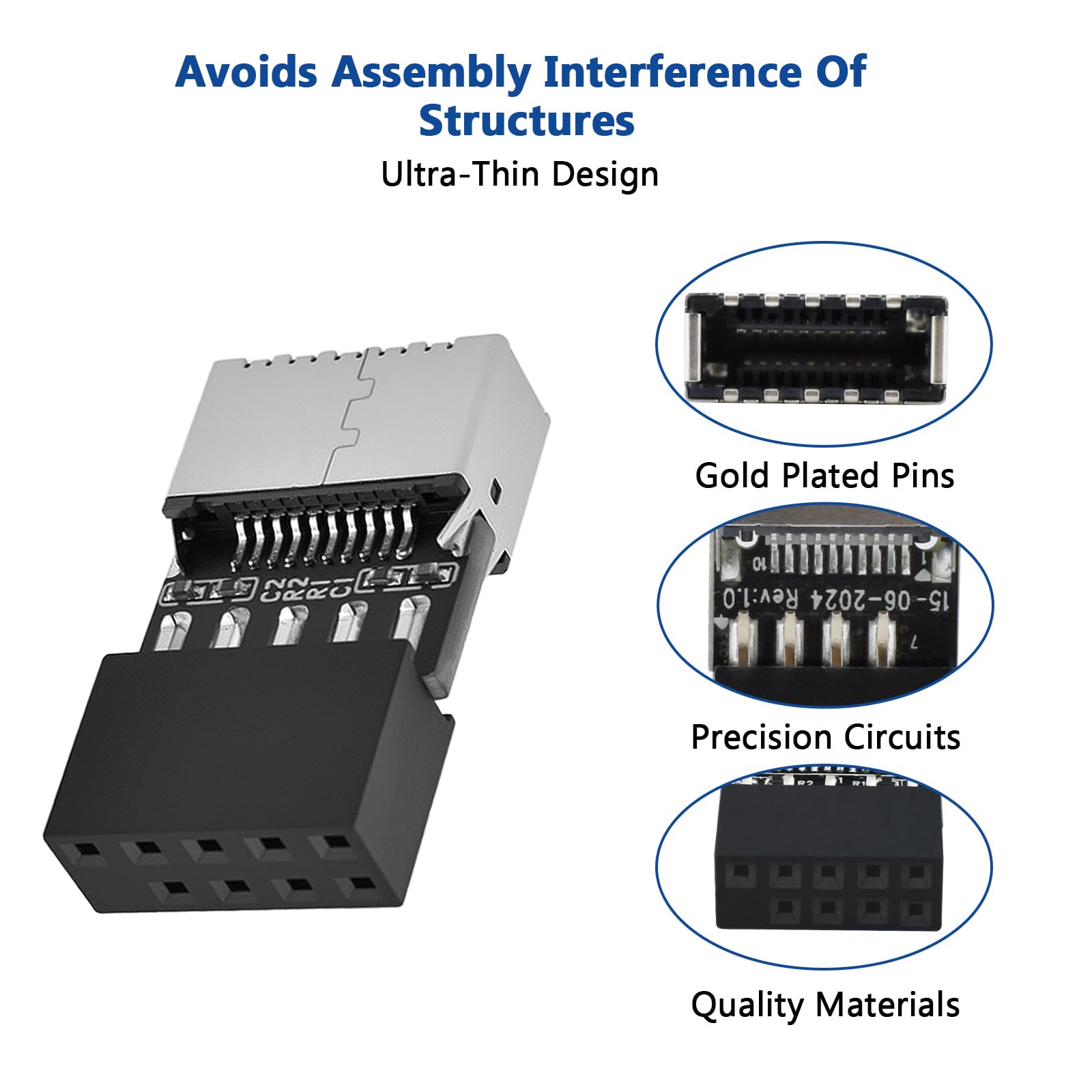 Adaptador de cabecera USB 2.0 a USB 3.2 Gen 1, placa base macho de 9 pines a USB 3.1 tipo E (llave A) hembra para extender puertos USB C en el panel frontal de la PC (paquete de 2)