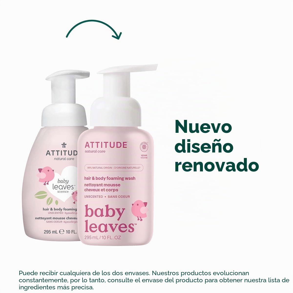 Champú y Gel bebés eco 2 en 1 sin fragancia Attitude 295 ml