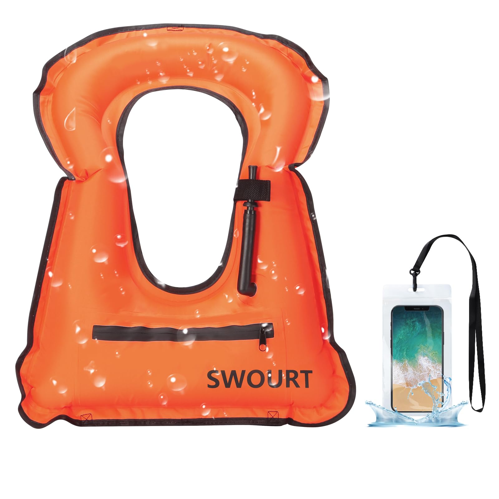 Aufblasbare Schnorchelweste, kostenloses Tauchen Schwimmen Sicherheit Last bis zu 220 Ibs-Mit wasserdichter Tasche