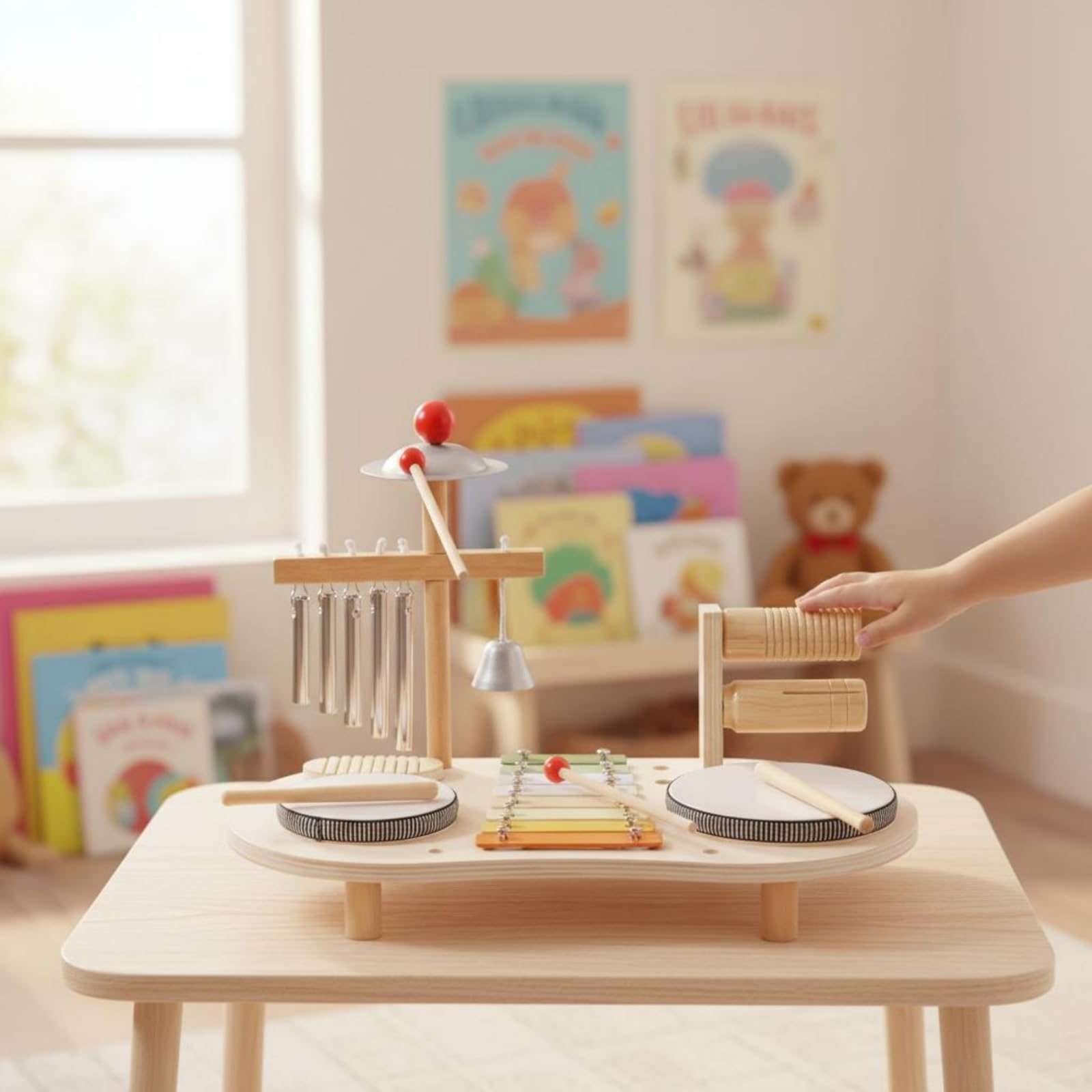 Strumento Musicale Percussioni in Legno Giocattolo Educativo per Bambini con Piastre Sonore E Bacchette Set Ritmico per Sviluppo Coordinazione Manuale