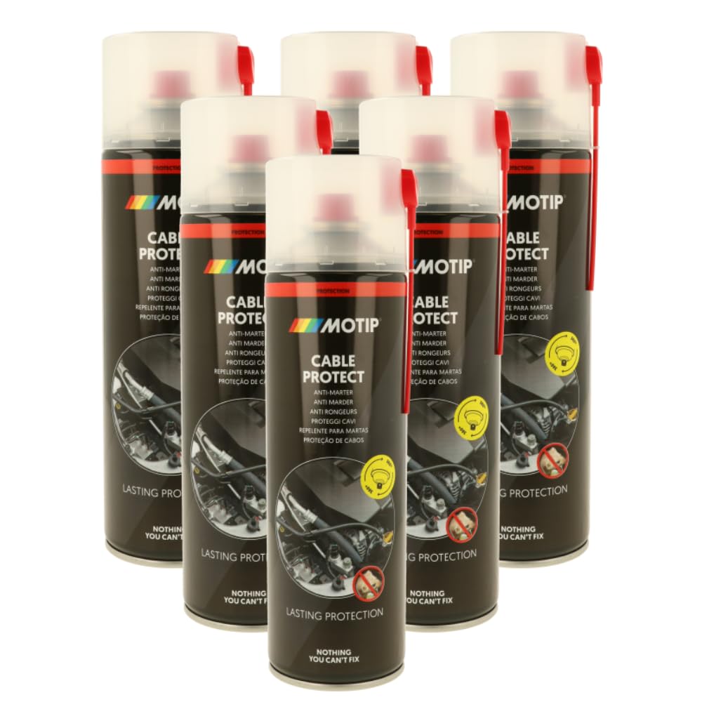MOTIP Repellente Martore Spray, Protegge Cavi e Tubi, Film Trasparente e Vischioso, Inodore, Lunga Durata, 6 pezzi