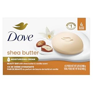 Dove Beauty Bar Soap Shea Butter 4 Count for Nourished, Radiant Skin, Enriches Skin 3.75 oz