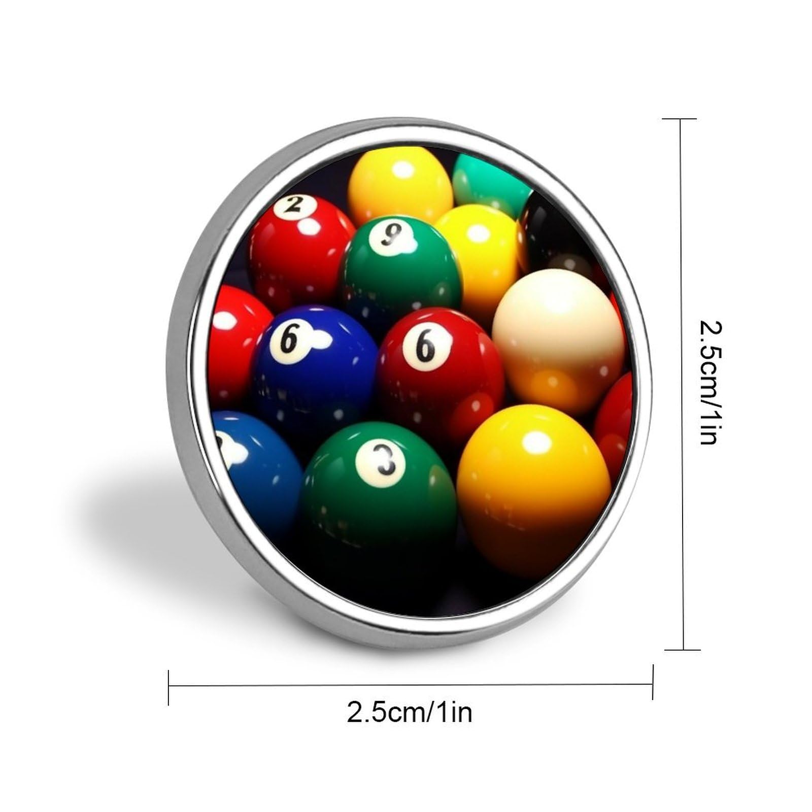 Aluminium Alloy Round Badge Brooch Pins for Men Color Billiards Brooches Elegant Pin for Women Fashion Button Badges Brooch Badge for Hats Jackets Shirts