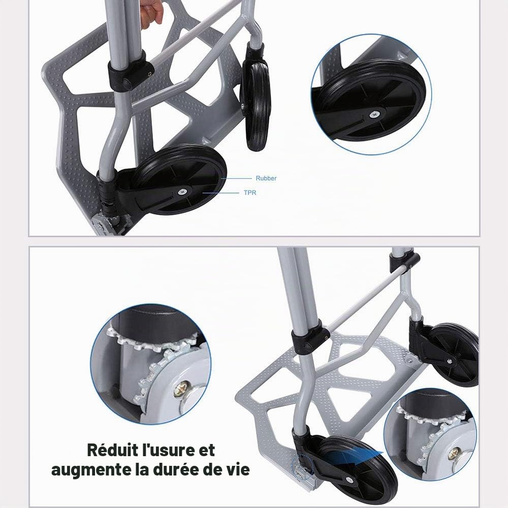 Diable Pliable, Charge Max de 100 kg, Chariot de Transport, Chariots de manutention pour Industriel/Voyage/Shopping, Argent