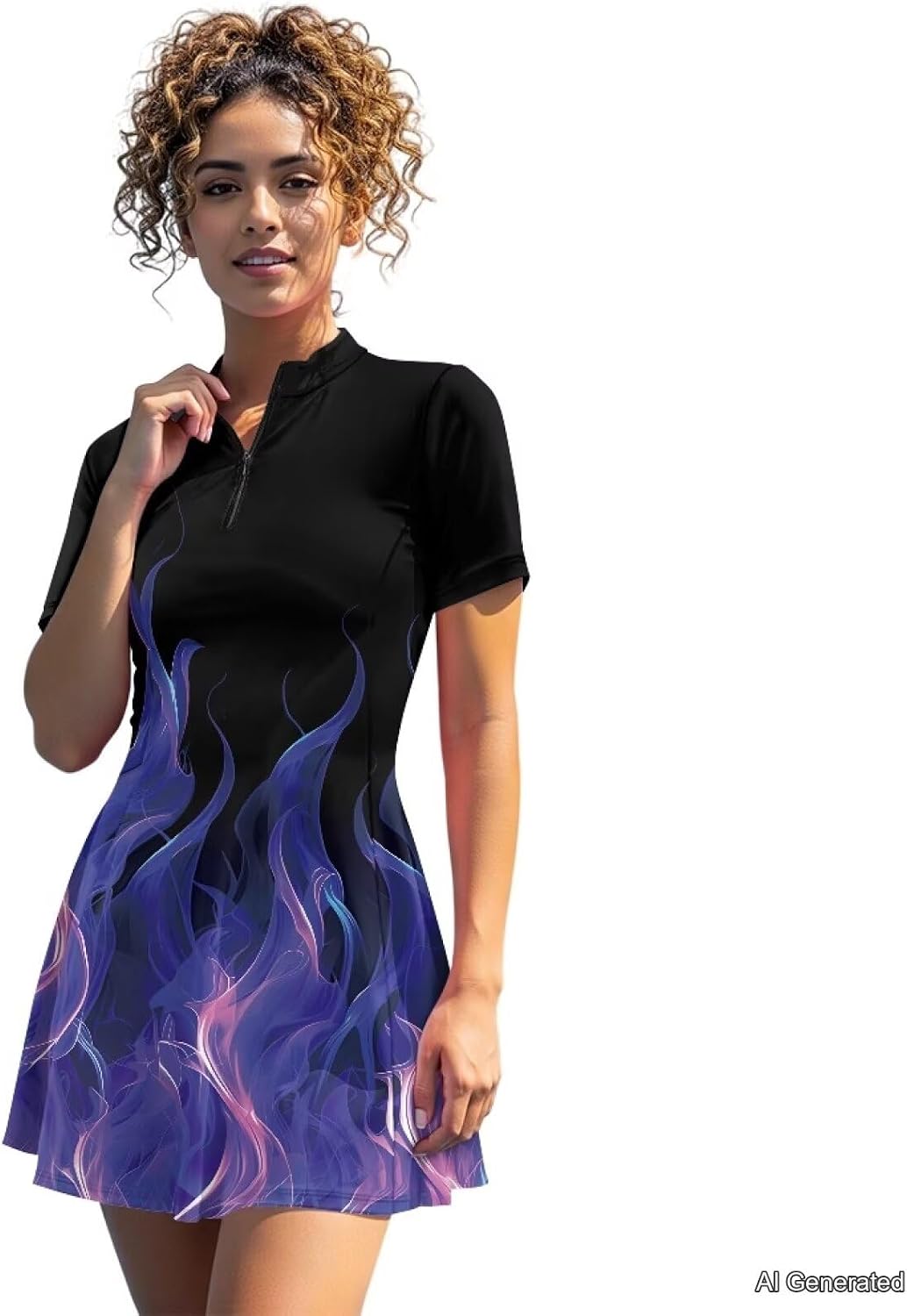 Womens Tennis Dress with Separate Shorts and Pockets Zipper Collared Golf Dress for Women with Sleeves Size XS-2XL