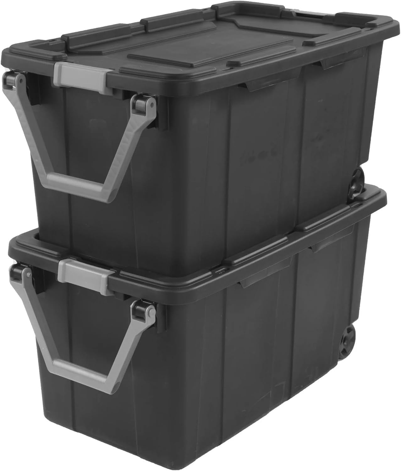 Sufeasdf Wheeled Industrial Tote 40 Gallon/151 Liter Black Lid & Base w/Racer Red Handle & Latches