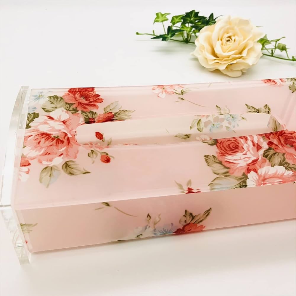 グランデ・ミスモ ローズ柄 2段引出付 ティッシュケース アクリル 薔薇 グランデ・ミスモ ローズ柄 2段引出付 ティッシュケース