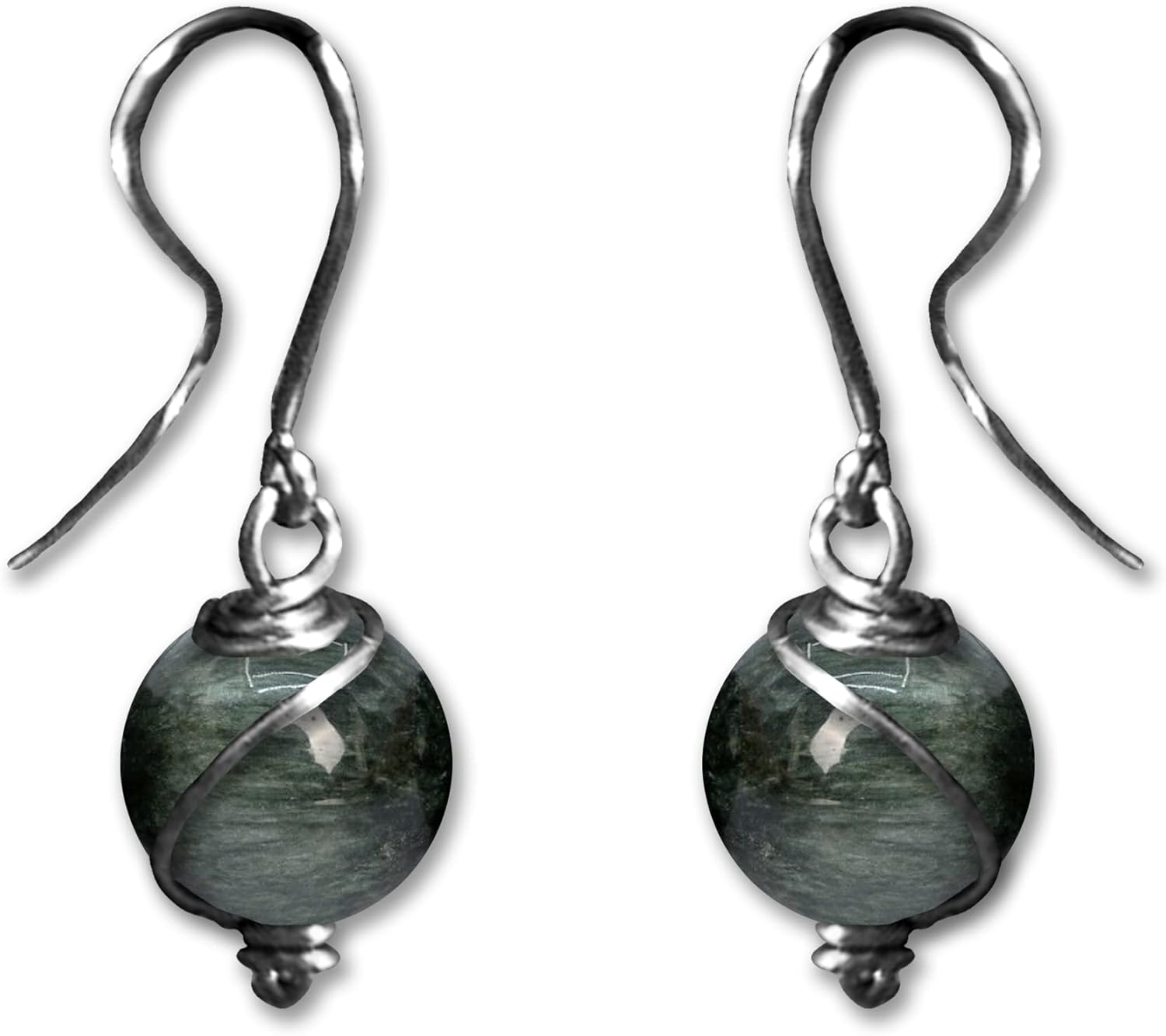 Chrysoberyl Cat’s Eye 10mm Dangly Swirl Drop Earrings in Steel, Copper, Bronze, Black Iron, Titanium, Sterling Silver, 14K Gold, Rose Gold, or Black Niobium Wire (Handmade),