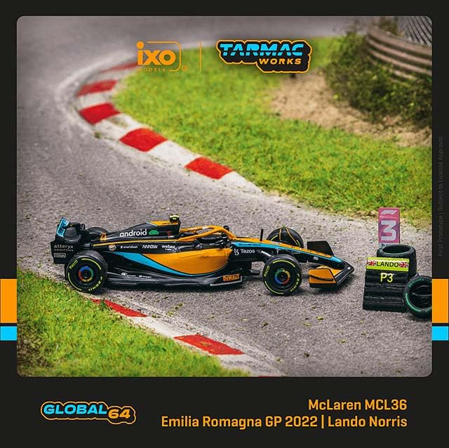 Tarmac Works Kit Modellino Auto McLaren MCL36 F1 2022 Emilia Romagna GP #4 L. Norris Modellino per Hobbyisti e Appassionati, Età 14+