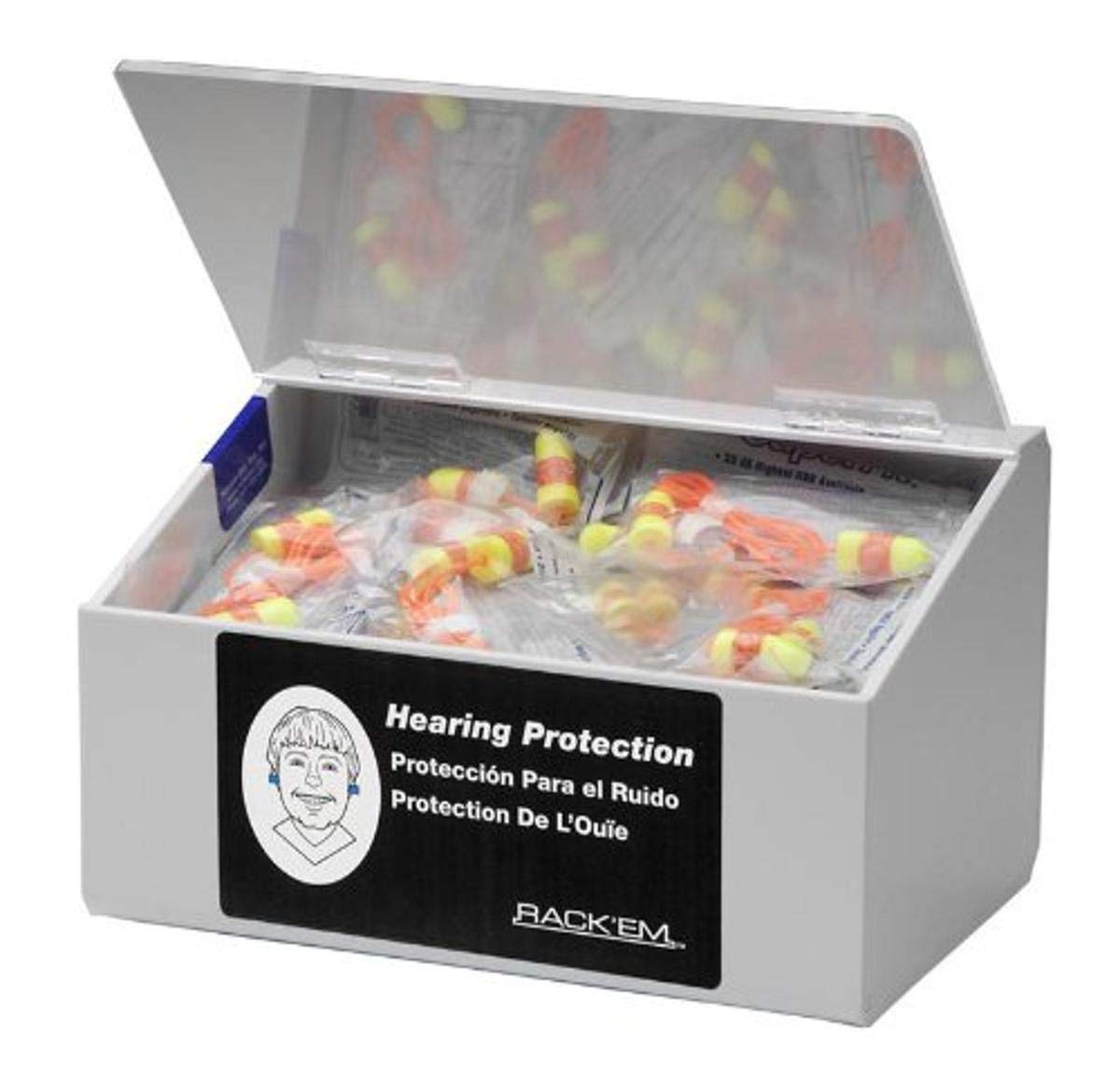 Horizon 5136-W Plastic 10-Pair Safety Glass and 60-Pair Safety Glass Foam Ear Plug Dispenser with Lid, 5" Height x 9" Width x 6" Depth, White