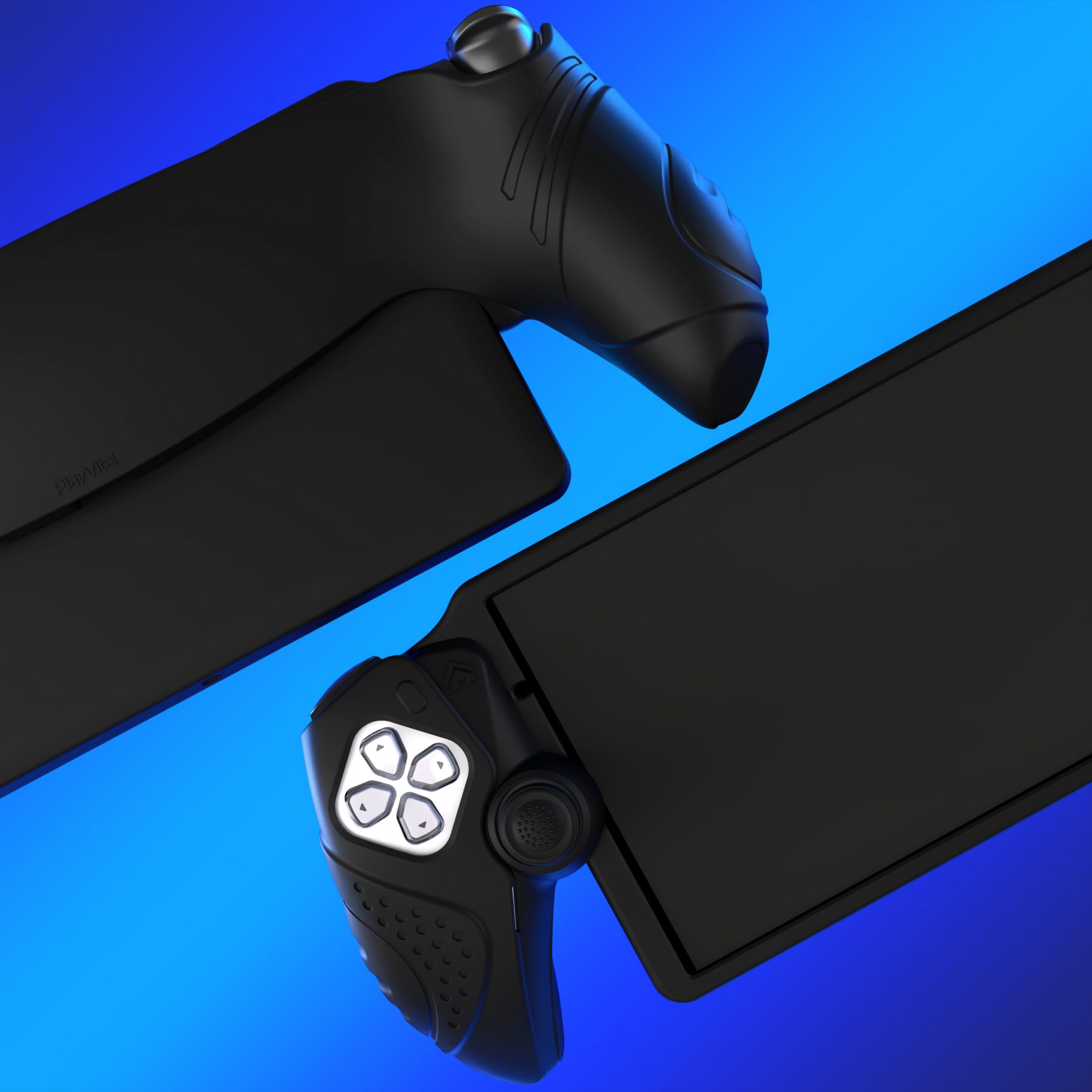 PlayVital Osłona Ochronna do PS Portal z Nakładkami na Drążki – Silikonowe Etui do PS Portal Remote Player, Pokrowiec Antywstrząsowy/Antypoślizgowy–Czarny, Edycja Guardian