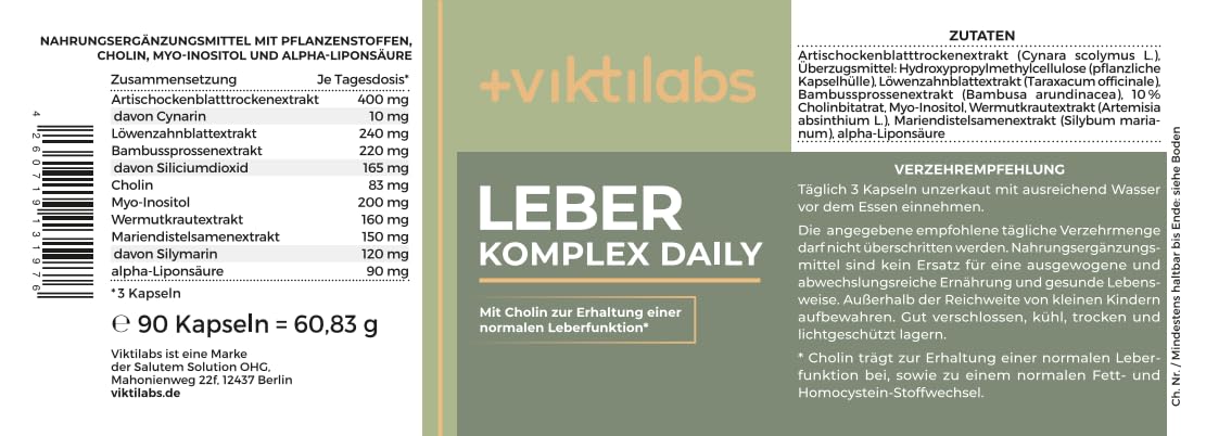 Leber Komplex Daily - 90 Kapseln | Mit Mariendistel, Artischocke, Löwenzahn, Cholin | Laborgeprüft | Ohne Zusätze & Vegan | Mariendistel Kapsel hochdosiert