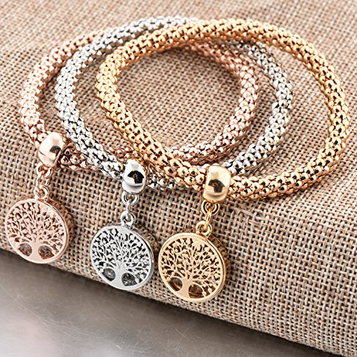 Long Way 3Pcs Gold Silver Rose Gold Plated Charm Bracelet For Women Stretch Crystal Multilayer Bracelet #TOP3