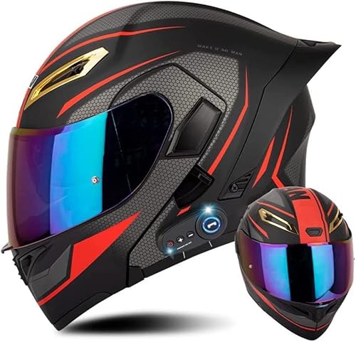 Casco de motocross Bluetooth con cola abatible, casco de motocicleta de cara completa certificado DOTECE, antivaho doble visera, casco de motocross