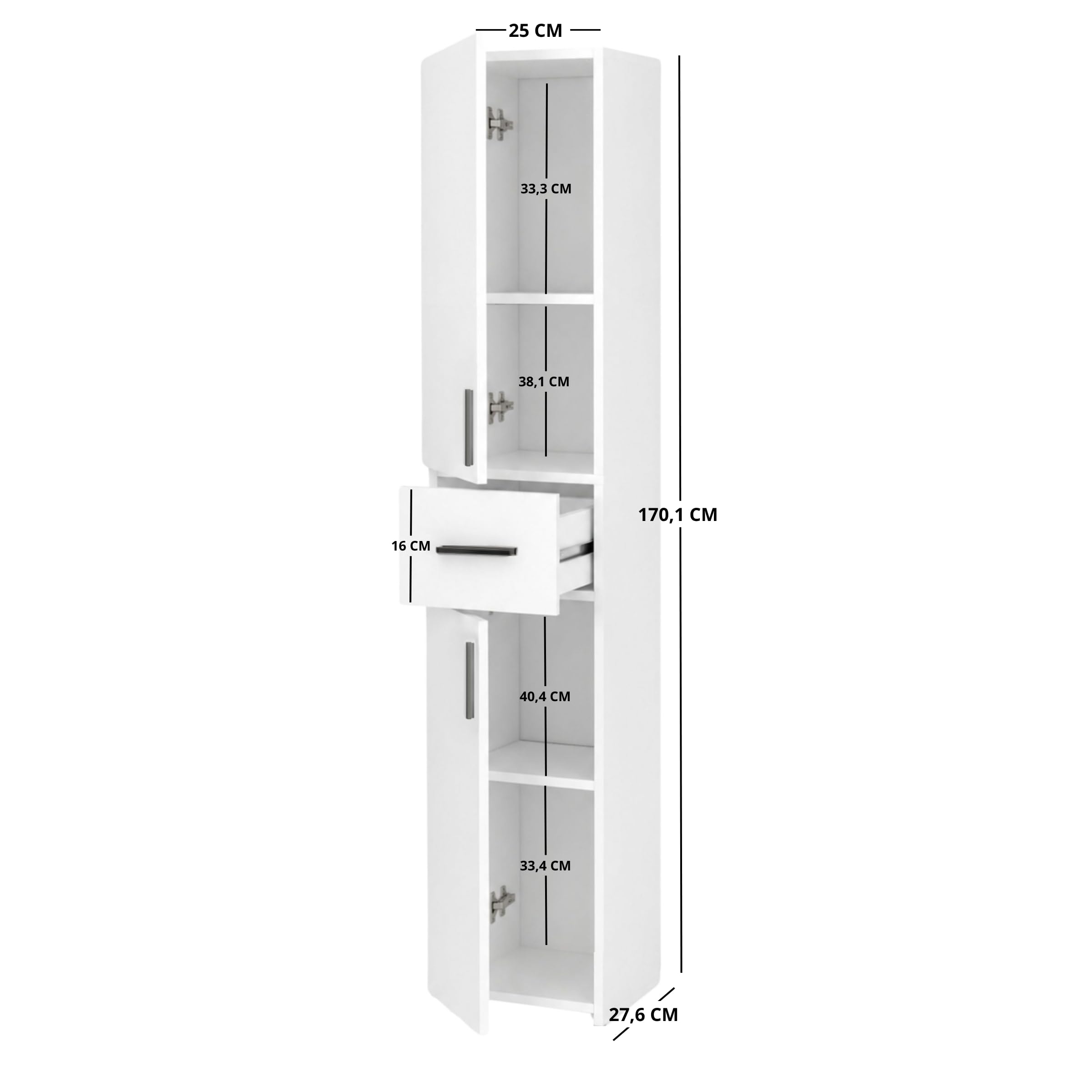 Columna de Baño con Cajón y 2 Puertas, Blanco | Mueble de Baño Estrecho, Armario de Almacenamiento para Cocina y Salón, Blanco