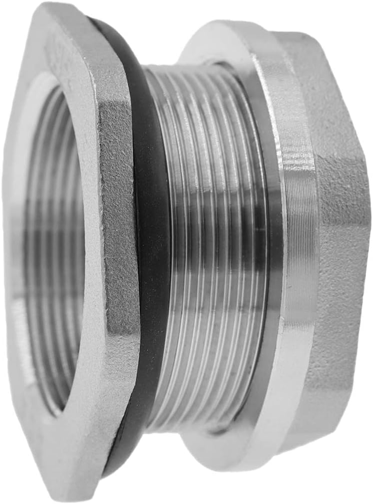 2" Bulkhead Water Tank Connector - SUS304 Stainless Steel Thru-Bulk Fitting, Pipe Adapter for Rain Barrels, Aquariums, Tubs, Pools, Spigot