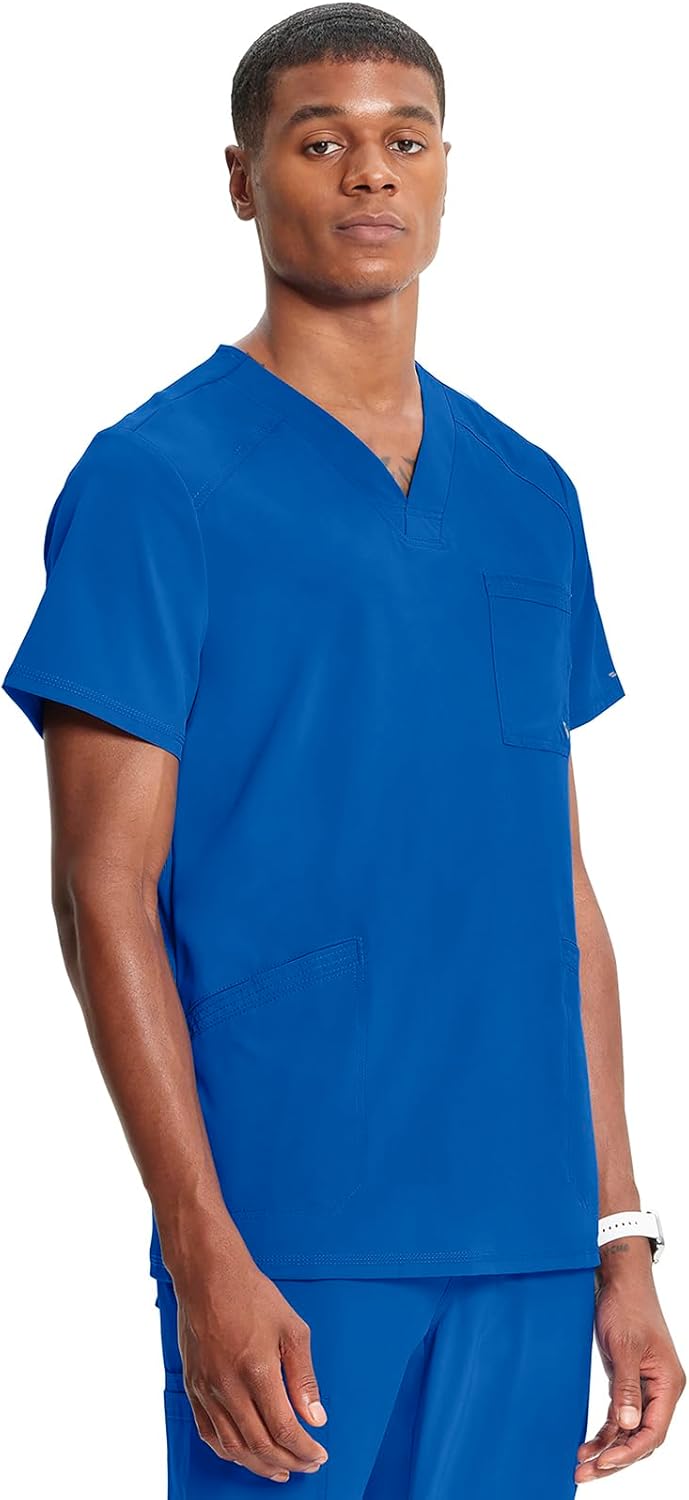 Cherokee Infinity Mens V-Neck Scrub Top Modern Fit, 3 Pockets, Rib-Knit Back Panels, Moisture-Wicking 360° Stretch – CK900A - Image 6