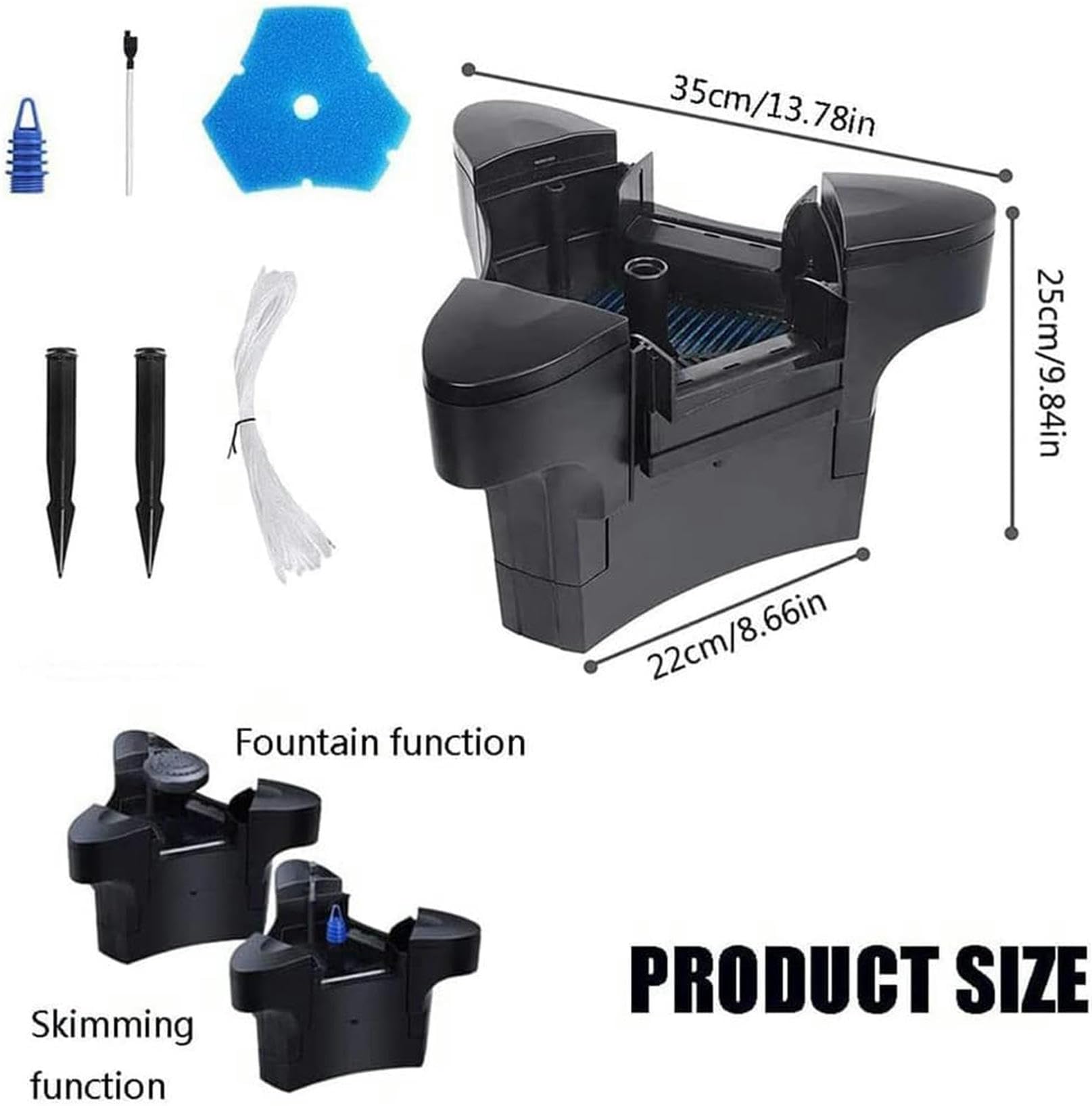 Pulitore per superfici dello stagno – Skimmer galleggiante automatico e smaltimento dei rifiuti con 3 modalità di fontana per grandi laghetti da giardino, cattura continuamente detriti galleggianti