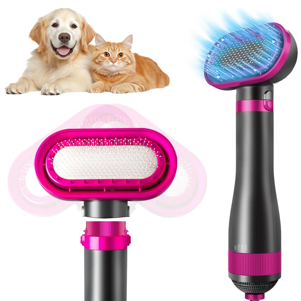 OBEST Sèche-Cheveux 2 en 1 pour Animaux avec Brosse, Poignée Confortable | Sèche-Cheveux Portable de Voyage pour Chiens avec Température Réglable pour Chats et Chiens de Petite et Moyenne Taille