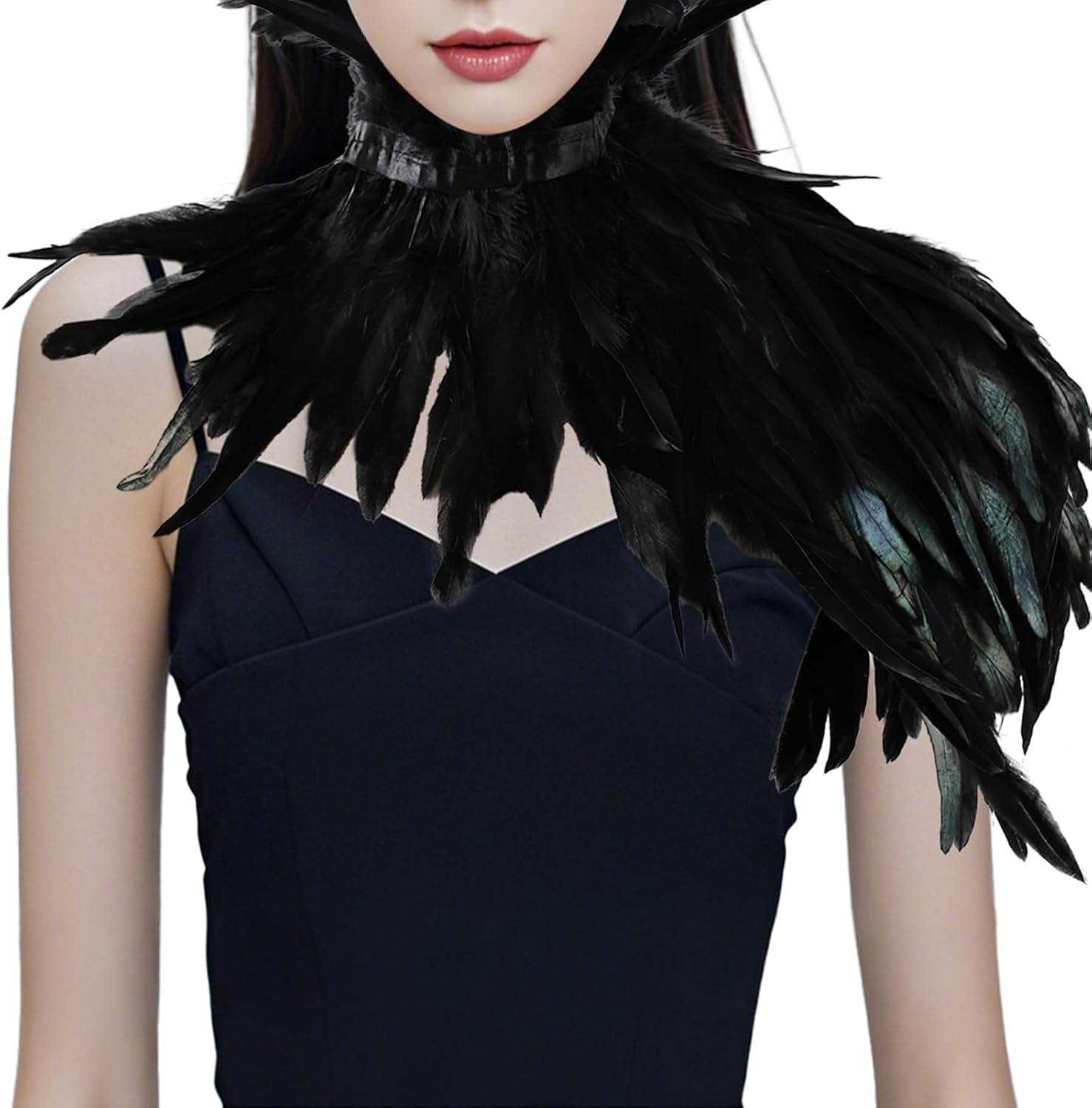 Gothic Natural Feather Shrug Feather Shawl Wrap Cape Victorian Collar for Halloween Cosplay Party Costume Accessories