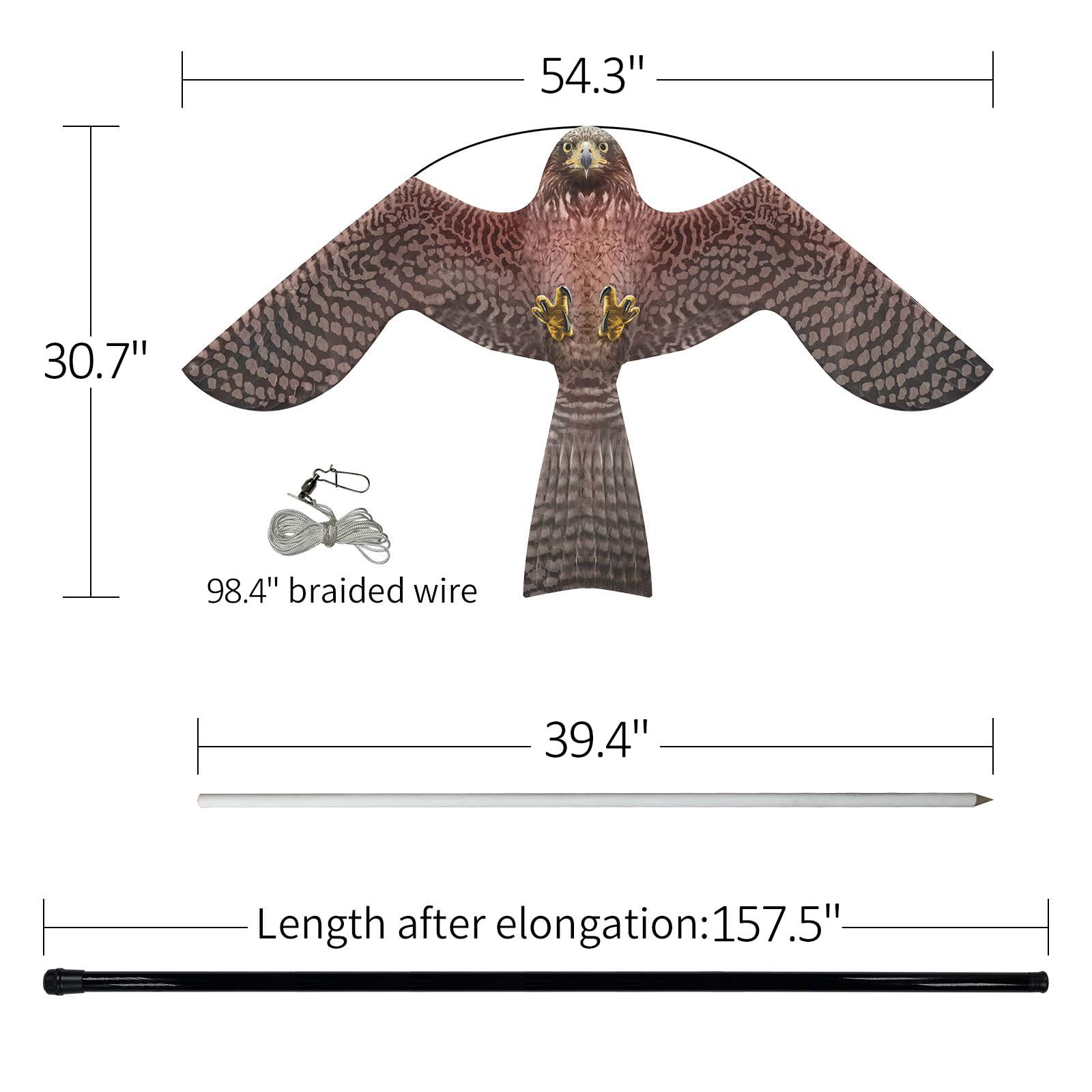 eyijklzo Lamonty Bird Scarer Flying Kite Crops Farm Flying Bird Hawk Flying Kite with 4m Telescopic Pole