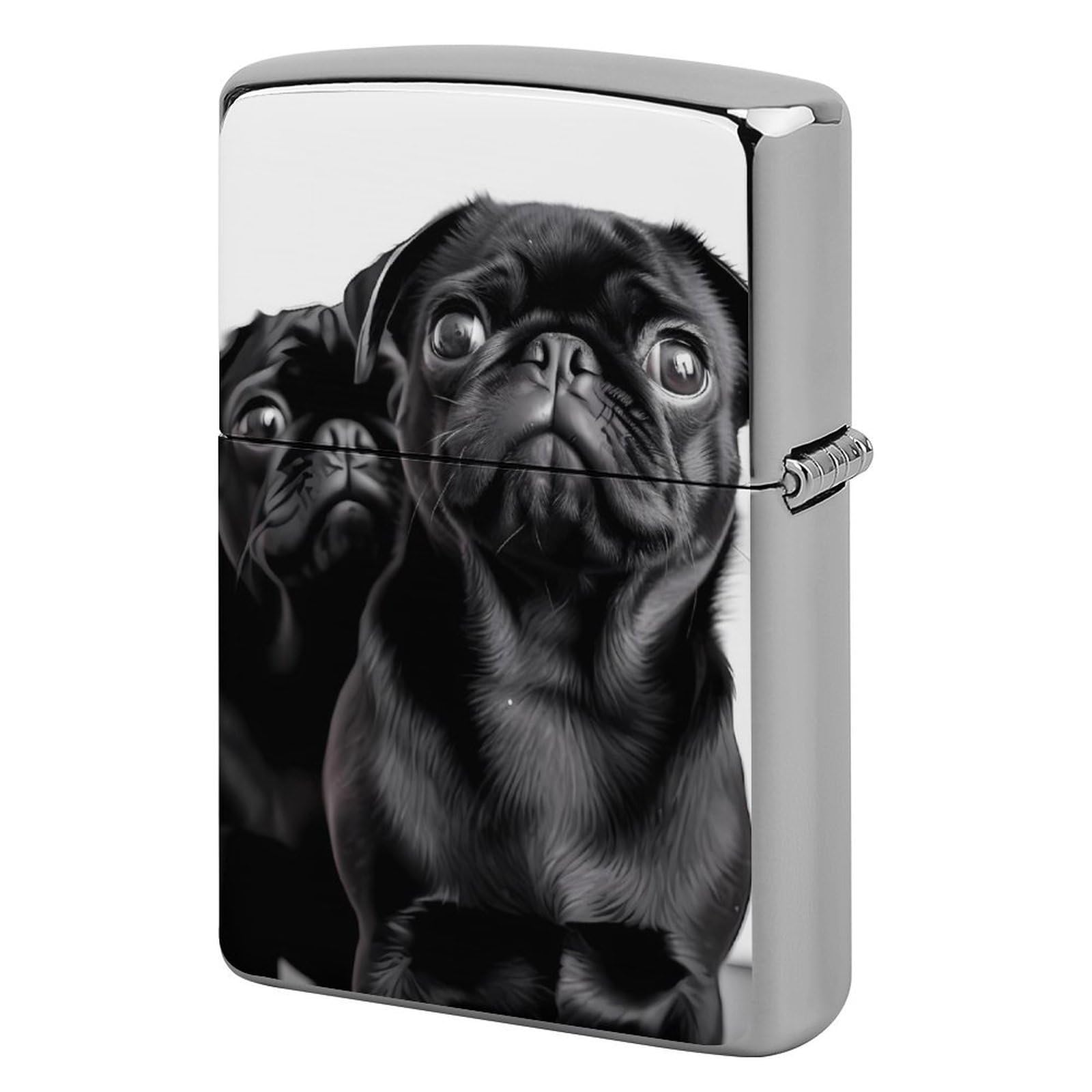 Cute Black Pug Dog Lighter Cover for Men, Personalized Lighter Case for Birthday Gift, Flip-Top Lighters Protective Cover, Portable Lighters Shell for Outdoor, Travel