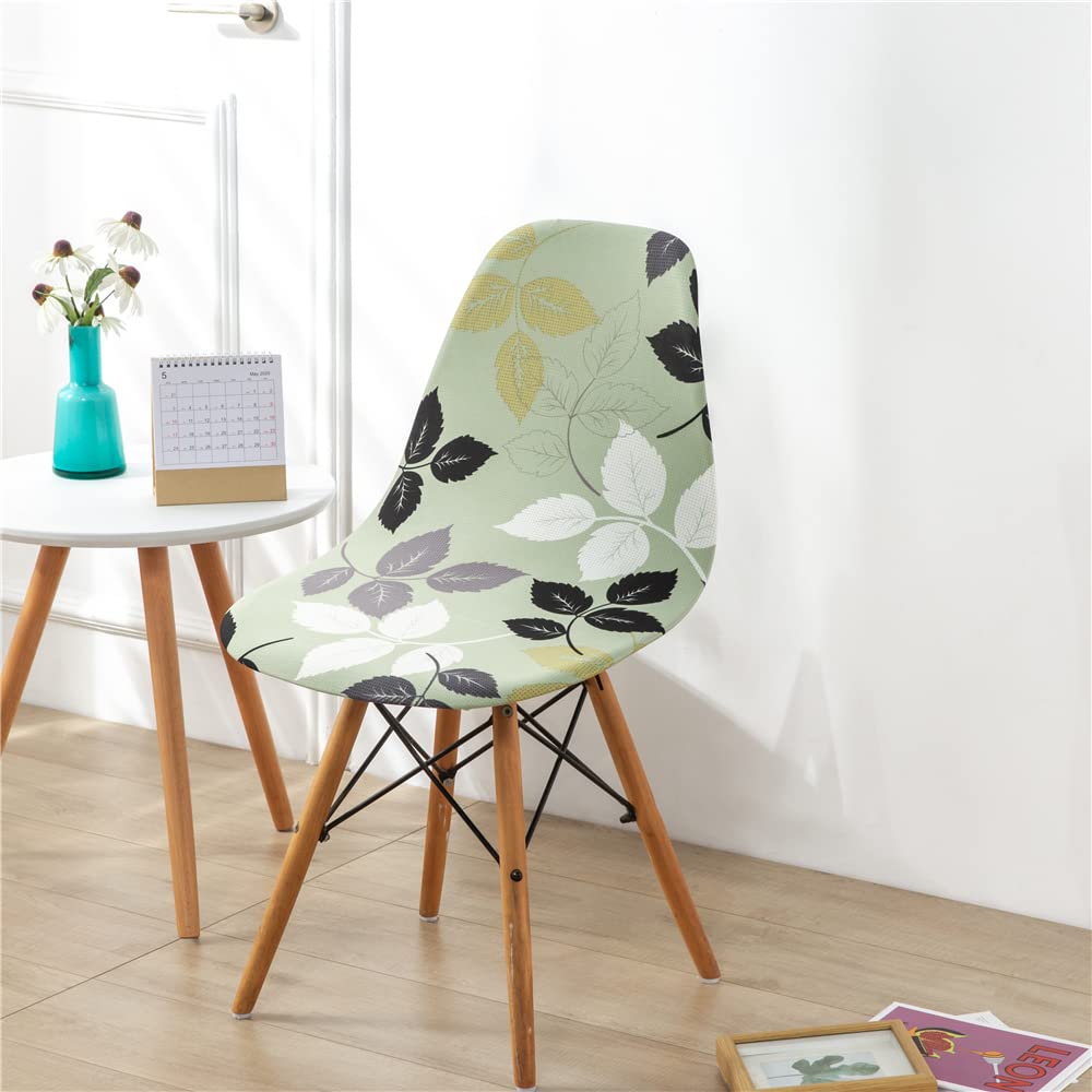 Highdi Green Leaves Scandinavian Dining Chair Covers Floral Print Stretch Universal Nordic Style Shell Chair Slipcovers Armless Side Chairs Covers For Kitchen Bedroom Restaurant (,4 Pcs)