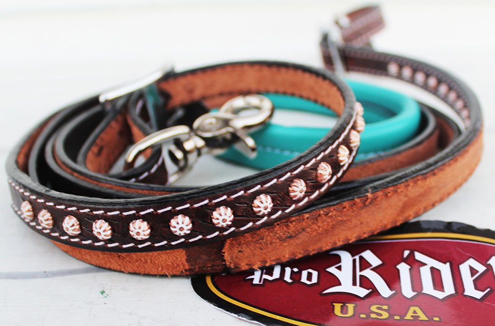 Challenger Horse 8ft Contest Western Tack Leather Barrel Rein Turquoise Reins Rodeo 6638