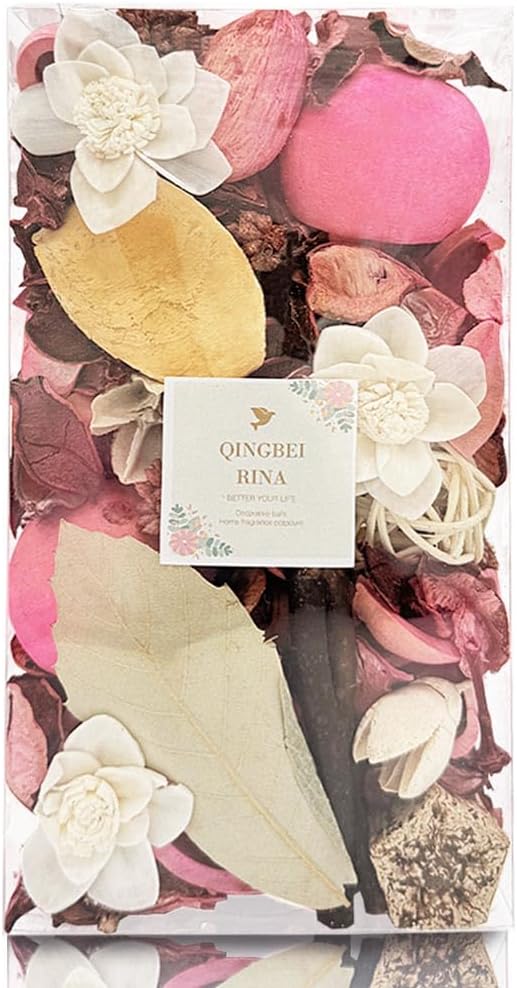 Qingbei Rina Potpourri Bags, Eucalyptus Scented Potpourri Bowl Filler Dried Flower,Pink Decorative Vase Filler, Home Fragrance Petal,Bathroom Decor, 10oz