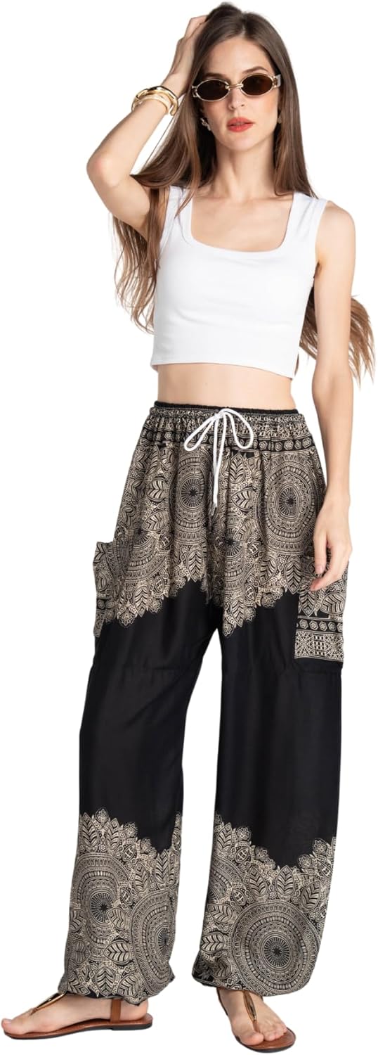 Tranquil Threads Women's Harem Pants with Pockets and Drawstring, Hippie Boho Yoga Clothes - Image 5