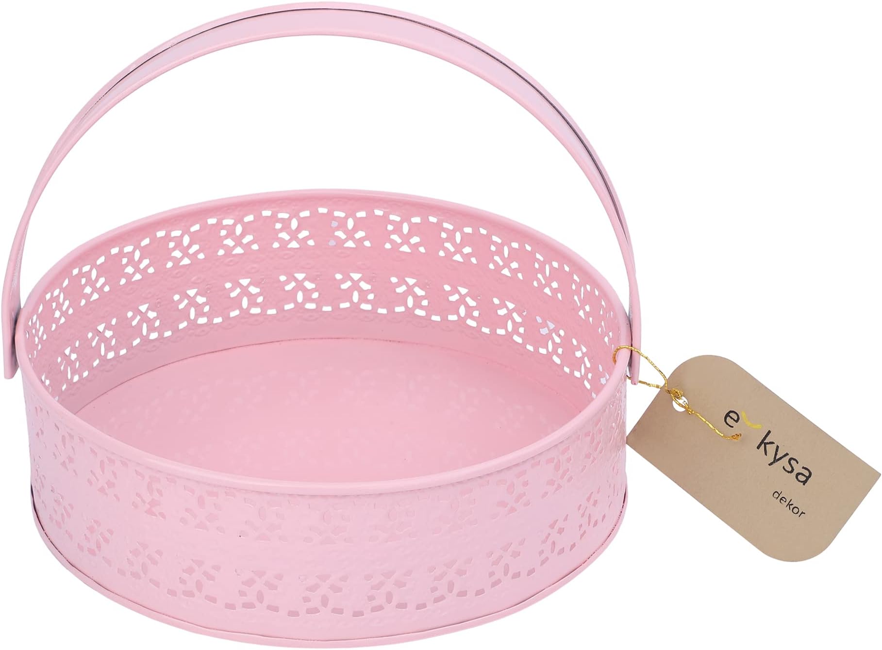 ekysa dekormetal multipurpose hamper Fancy Basket / Tray / Platter with handles for Packing, Gifting, Decoration - Baby Pink (20*6 cm)