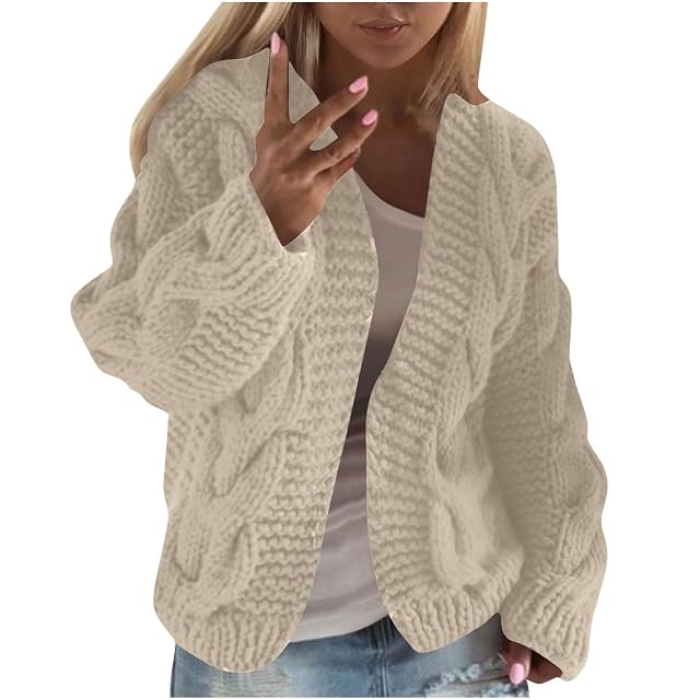 Womens Cable Knit Oversized Cardigan Solid Color Open Front Casual Sweater Cardigans Going Out Casual Outfits
