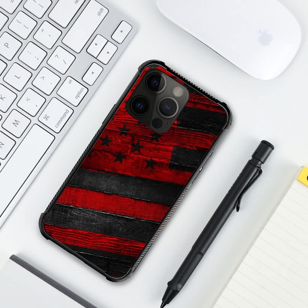 DJSOK Compatible with iPhone 14 Case，Design Pattern Back Bumper Anti Scratch Reinforced Corners Soft TPU Caver,Cases for Men Women-Black red Wood Grain American Flag - Image 5
