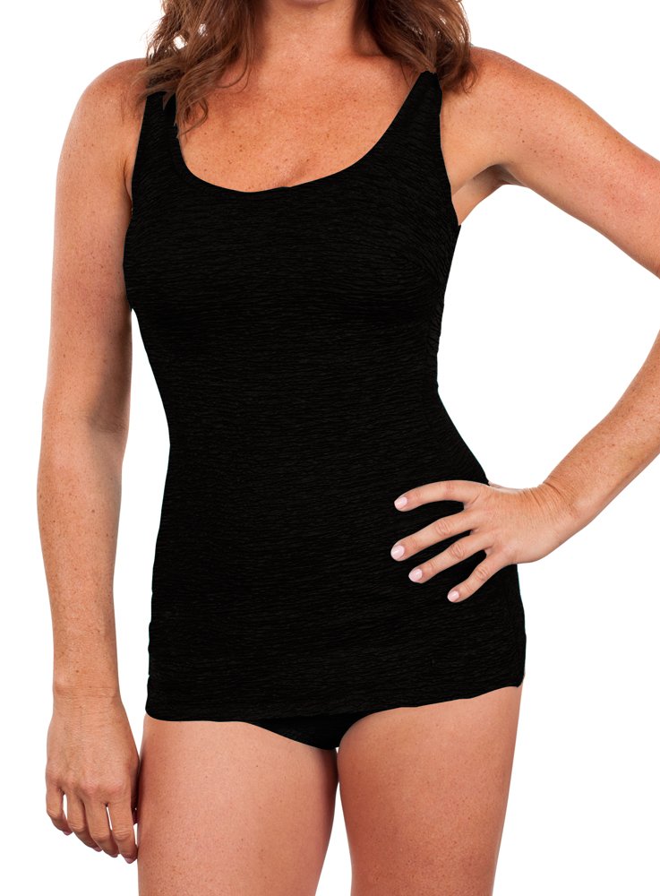 Penbrooke Women's Plus-Size Krinkle Chlorine-Proof Mastectomy Scoop Neck Sheath One Piece Swimsuit