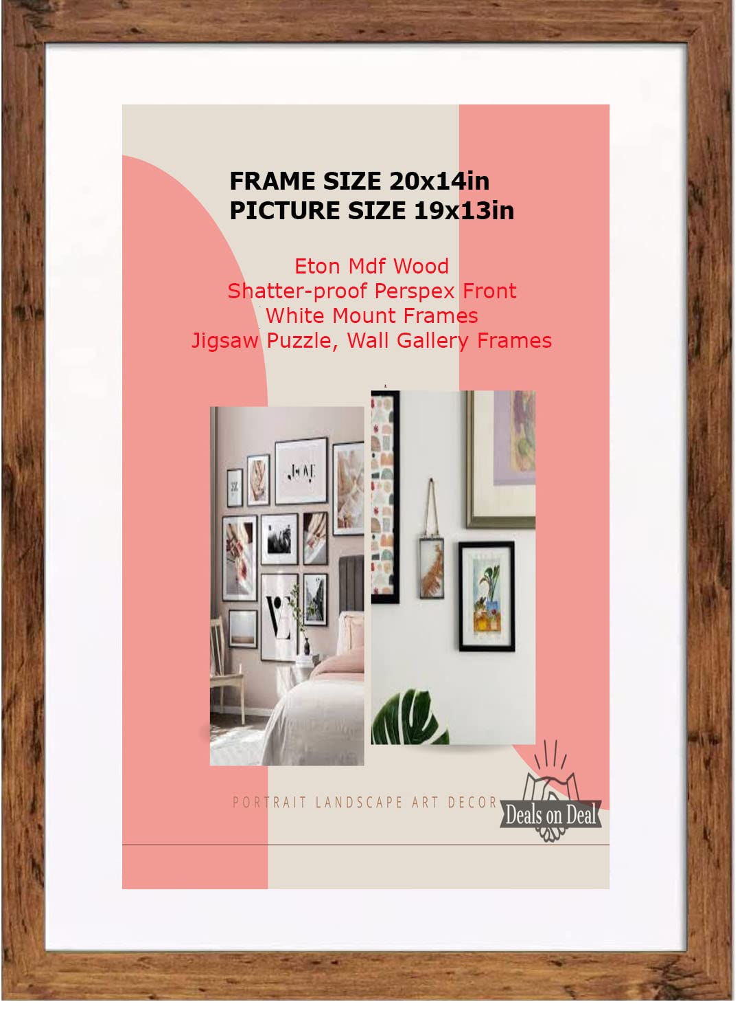 DEALS ON DEAL Poster frames 20x14 with Mount for 19x13 | Clear Acrylic Solid Wooden Picture Frames | Jigsaw Puzzle Wall Décor display Horizontally or Vertically